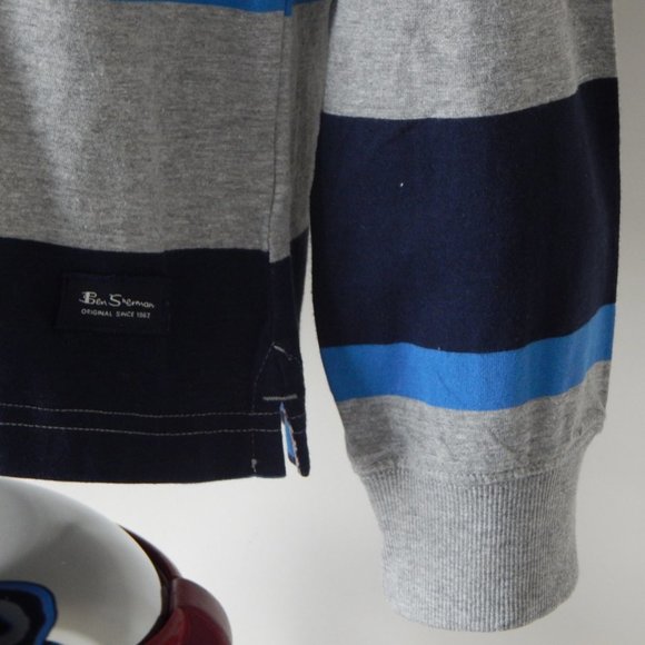 NWT Ben Sherman One Quarter Zip Long Sleeve Striped Cotton Blend Shirt Top - Picture 6 of 9